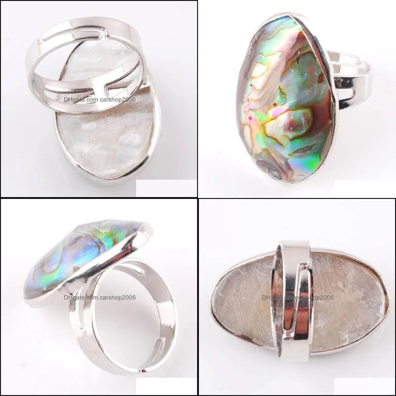 Natural Abalone Shell Beads Finger Adjustable Open Rings For Men Women Reiki Sea Shell Pearl Wedding Engagement X3048