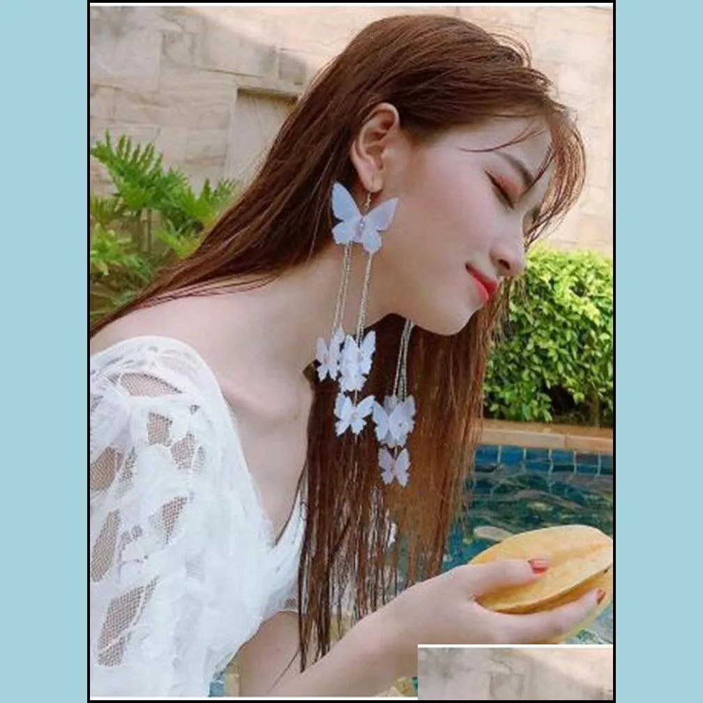 dangle & chandelier 2021 arrival lace hyperbole bowknot women earrings butterfly ear drop female korean long elegant jewelry