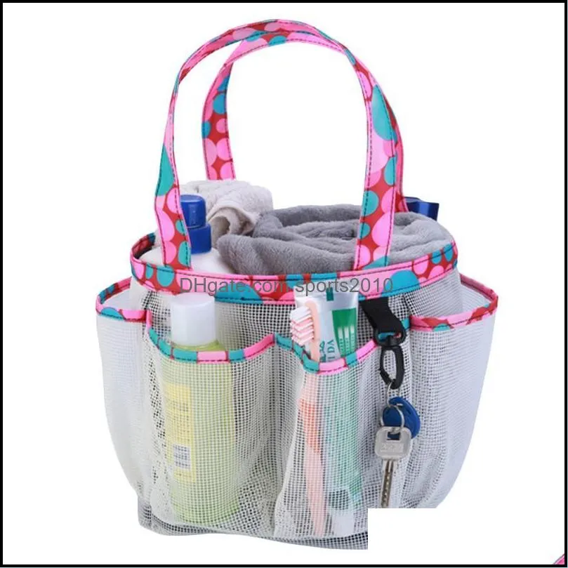 Portable Hanging Mesh Shower Organizer Bag With Double Handles Key Hook For College Dorm Gym Camping