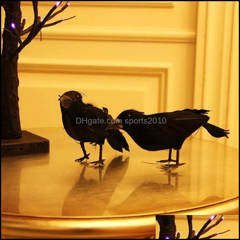 2Pc Simulation Black Crow Props Feather Bird Horror Home Decor Halloween Ghost Festival Supplies Christmas