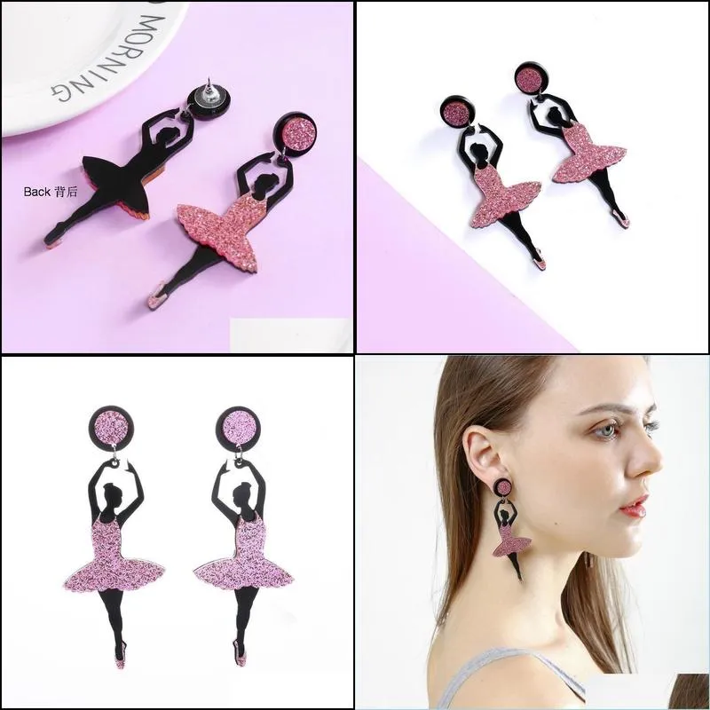 dangle & chandelier cute ballet girl earrings for womens trendy glitter acrylic chic fairy drop earring fashion jewelry summer