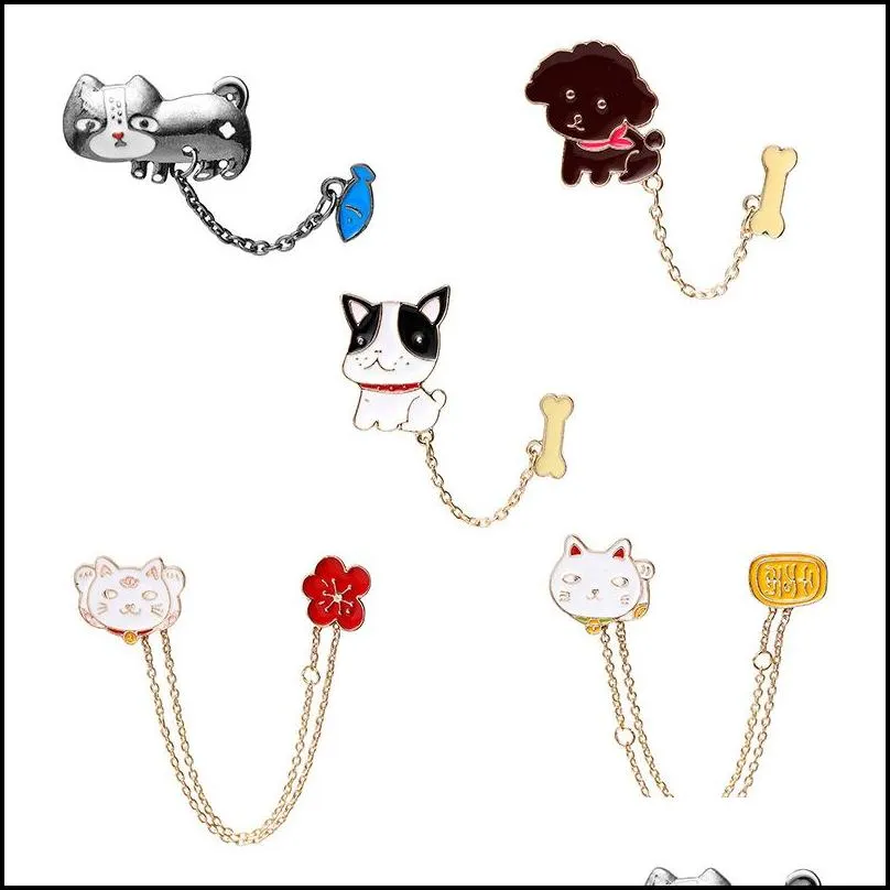 cat ball fish dog bone brooches cactus potted plant steamship animal chain tassel pins badges for kids cartoon jewelry