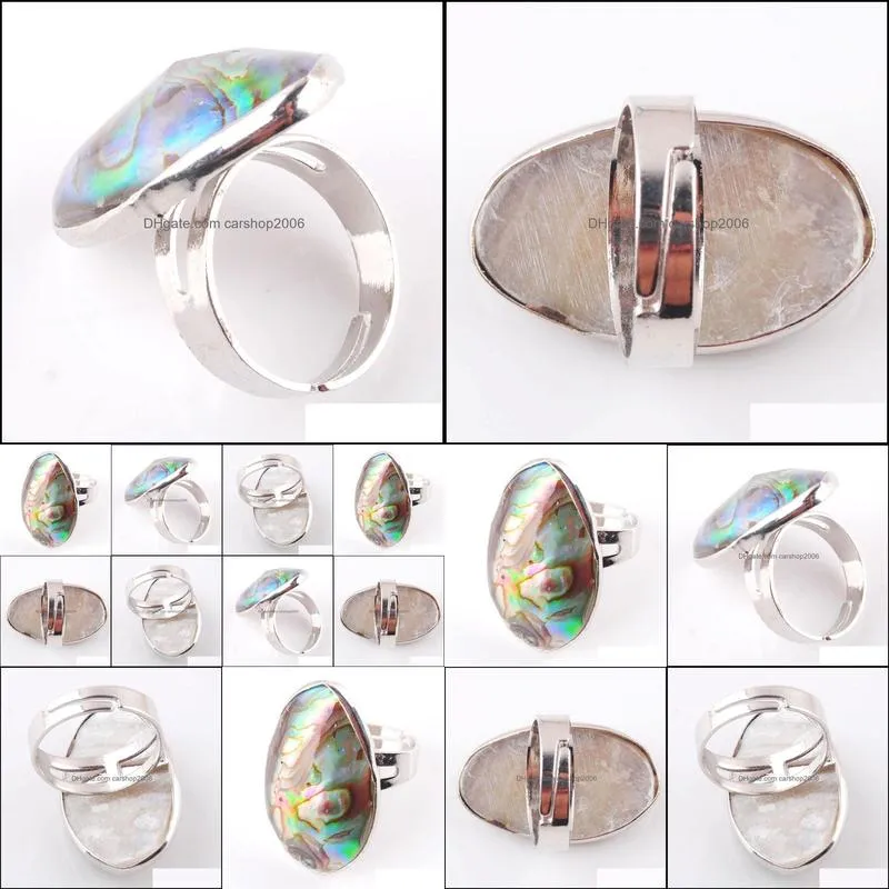 Natural Abalone Shell Beads Finger Adjustable Open Rings For Men Women Reiki Sea Shell Pearl Wedding Engagement X3048