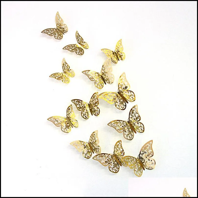 12pcs/lot christmas 3d effect crystal butterflies wall sticker beautiful butterfly for christmas tree home decoration