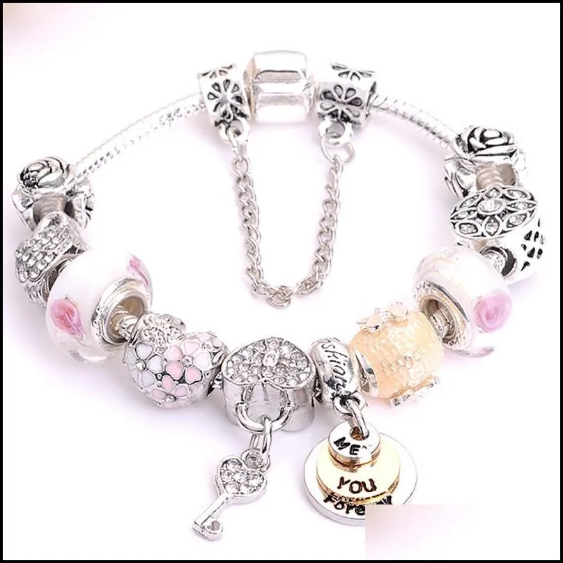 wholesale-charm bead alloy silver plated bracelet suitable for  style heart-shaped bracelet jewelry