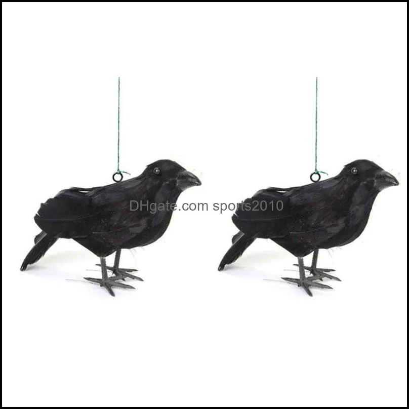2Pc Simulation Black Crow Props Feather Bird Horror Home Decor Halloween Ghost Festival Supplies Christmas