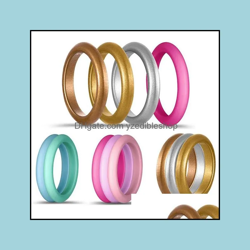 10pcs /lot mixed color silicone wedding band ring 3mm soft flexible rubber women rings circle fashion jewelry gift