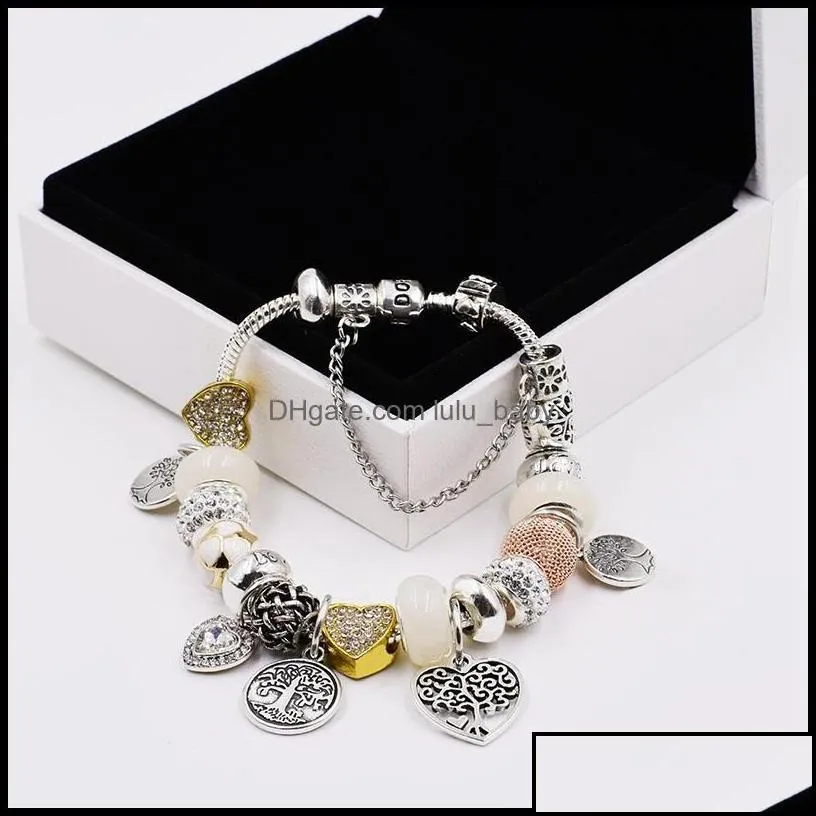 charm bracelets jewelry high quality glamour suitable for  sier plated diy beaded pendant bracelet original box set drop delivery