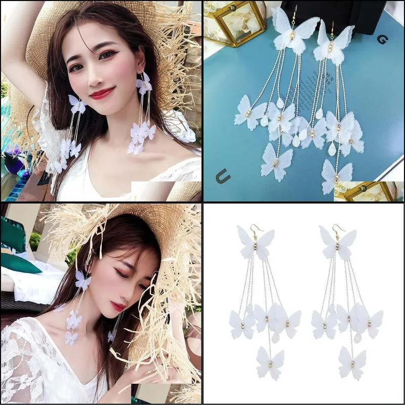 dangle & chandelier 2021 arrival lace hyperbole bowknot women earrings butterfly ear drop female korean long elegant jewelry