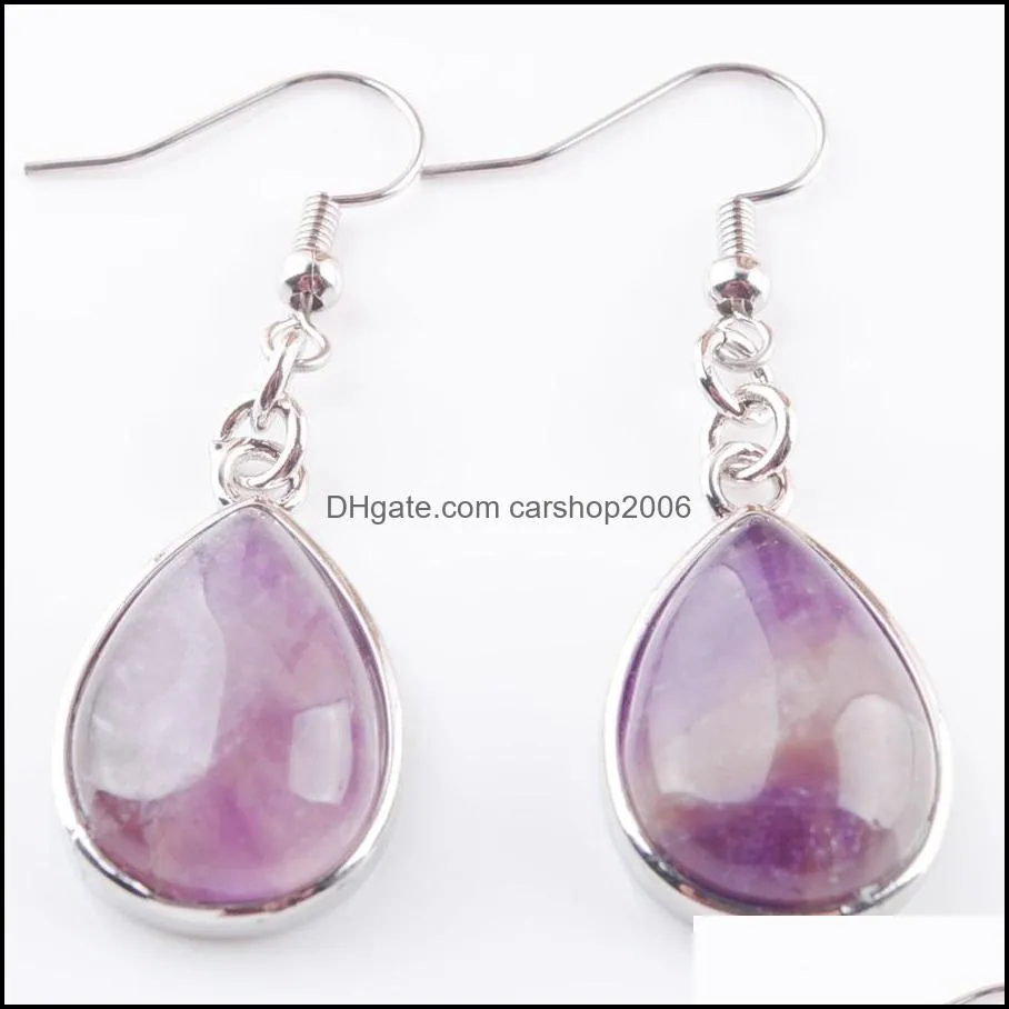 Trend Jewelry Earrings Water Drop Dangle Natural Stone Blue Sand Amethyst Hook Eardrop for Women Gift