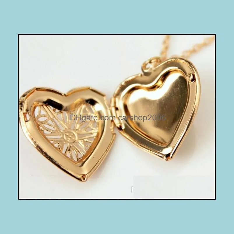 Trendy Heart Locket Photo Necklace Silver Plated Love Magic Charm Jewelry Gift for Women Girl Hollow Out Lover Necklaces