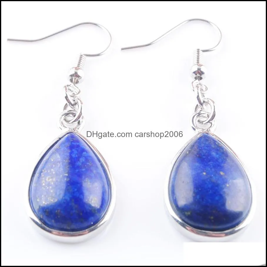 Trend Jewelry Earrings Water Drop Dangle Natural Stone Blue Sand Amethyst Hook Eardrop for Women Gift