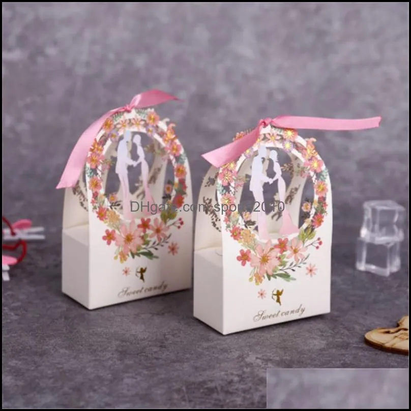 5pcs/10pcs Hollow Candy Bag Hand Gift Bridal Shower Bride/Groom Wedding Box