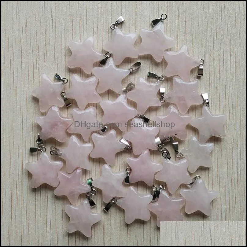 pink rose quartzs crystal necklace natural stone star pendants fashion beads for diy jewelry making gemstones