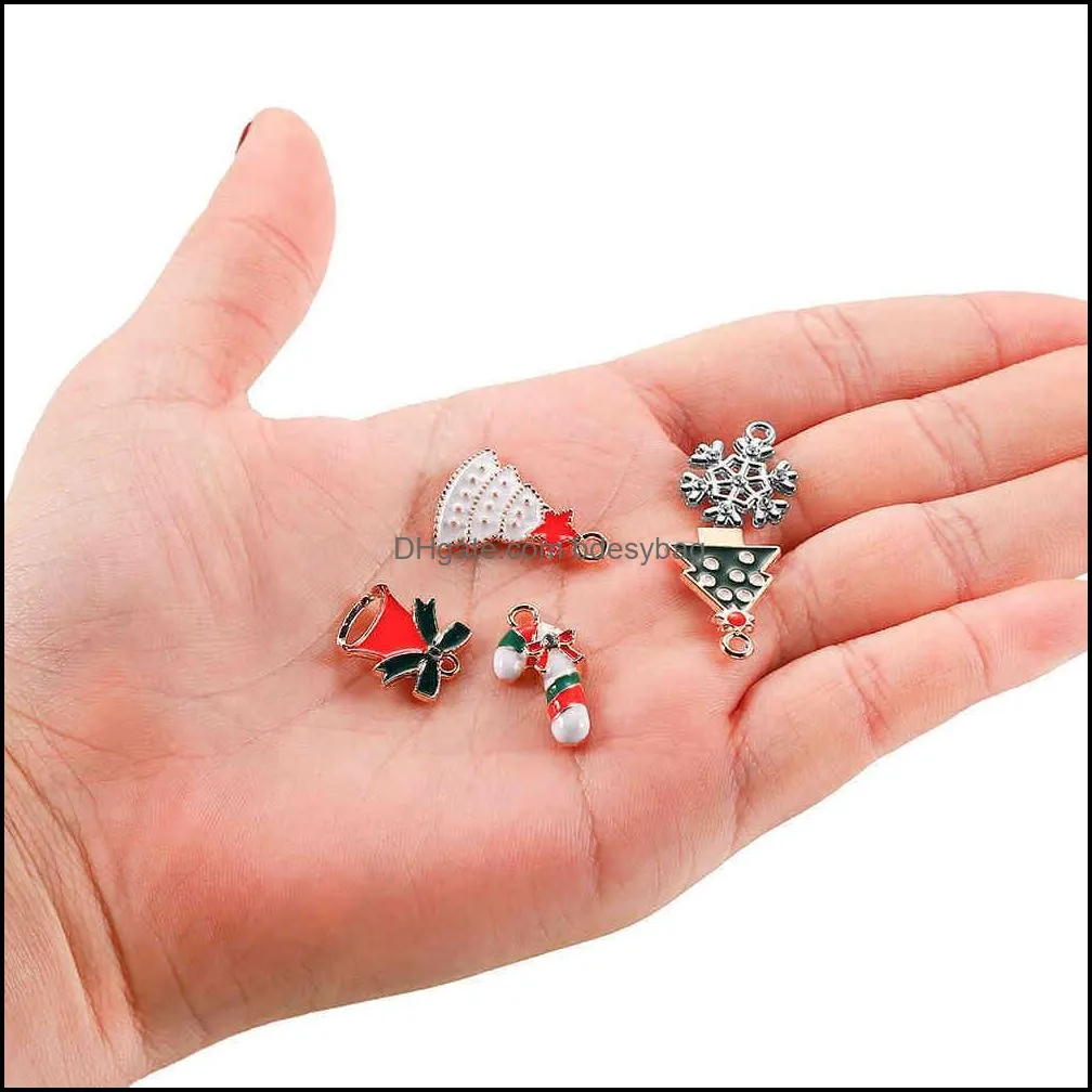 20pcs christmas charms pendants enamel bracelet party home metal craft decoration tree hanging diy jewelry making accessorie
