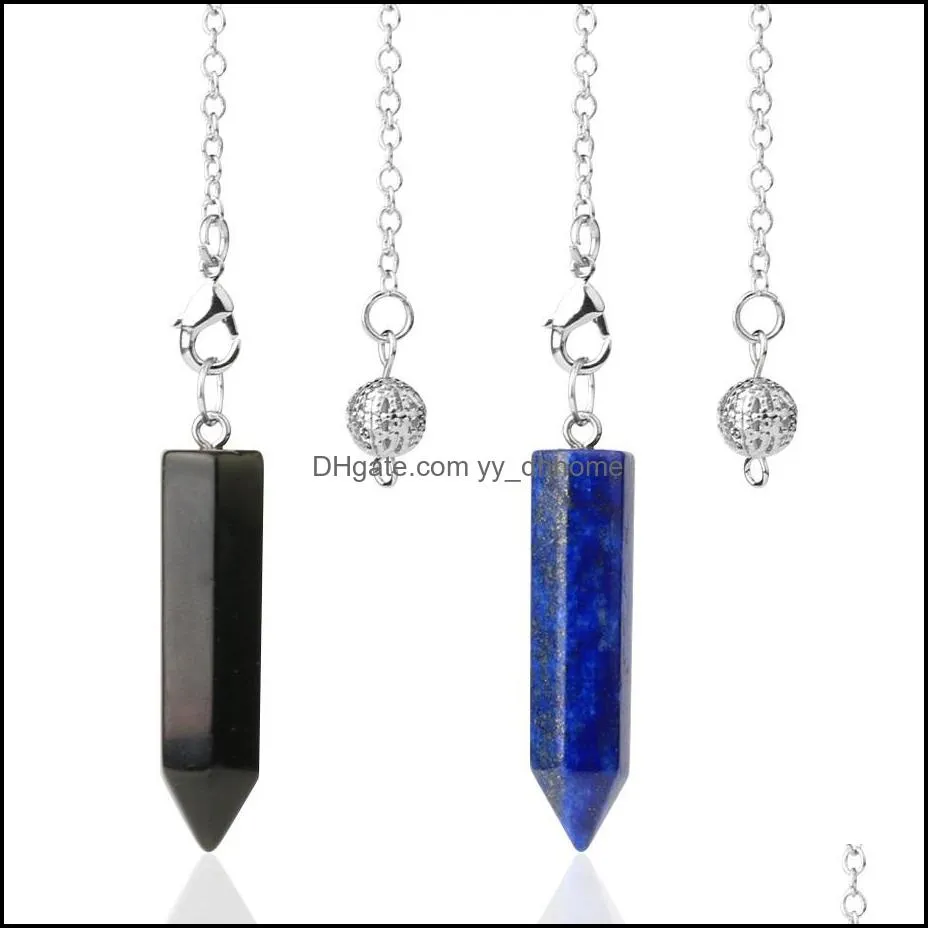 natural stone hexagonal column pendulum charms for dowsing wicca pointed crystal pillar simple pendulums reiki pendule amulet
