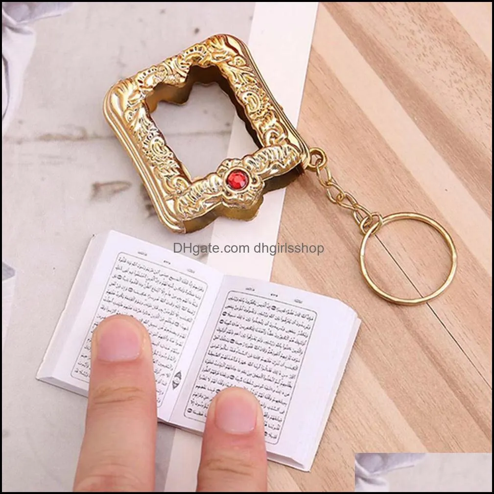1pcs new muslim keychain resin islamic mini ark quran book real paper can read pendant key ring keyfob religious jewelry