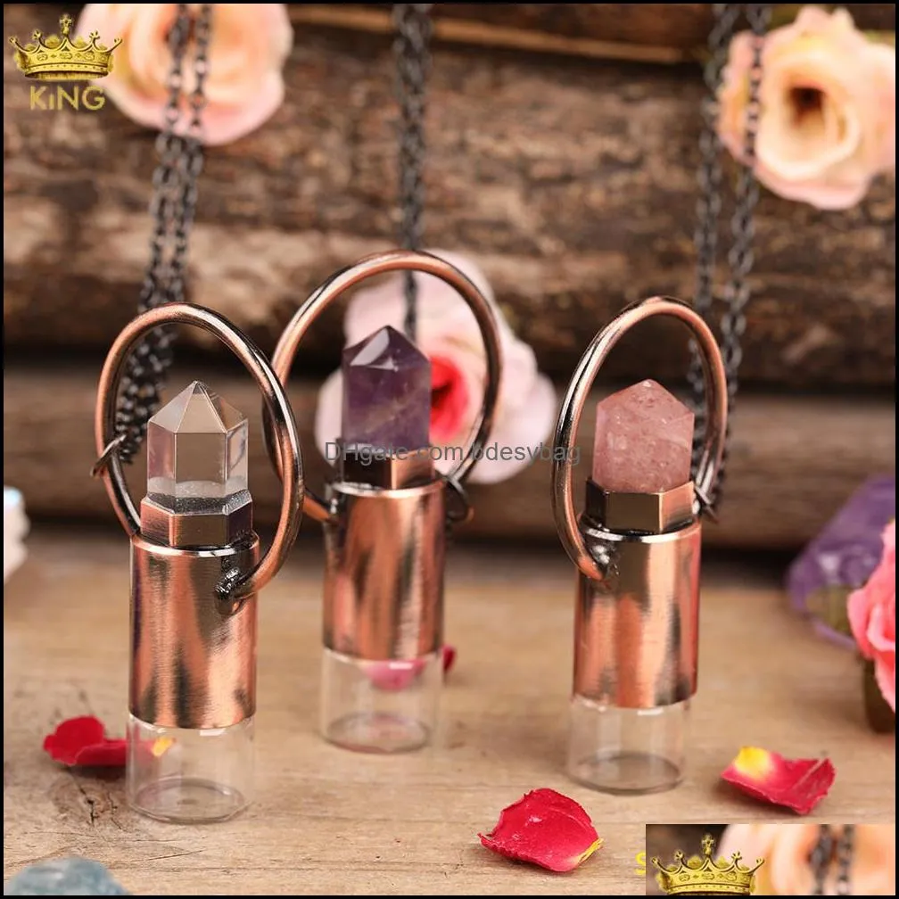 2ml natural pink roses white amethysts quartz crystal perfume  oil diffuser roll on bottle pendant necklace women gift