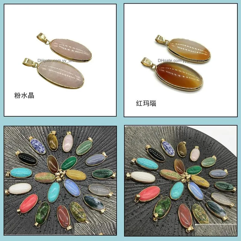 rose quartz opal tiger`s eye natural stone pendulum oval charms pendants for necklace earrings jewelry making