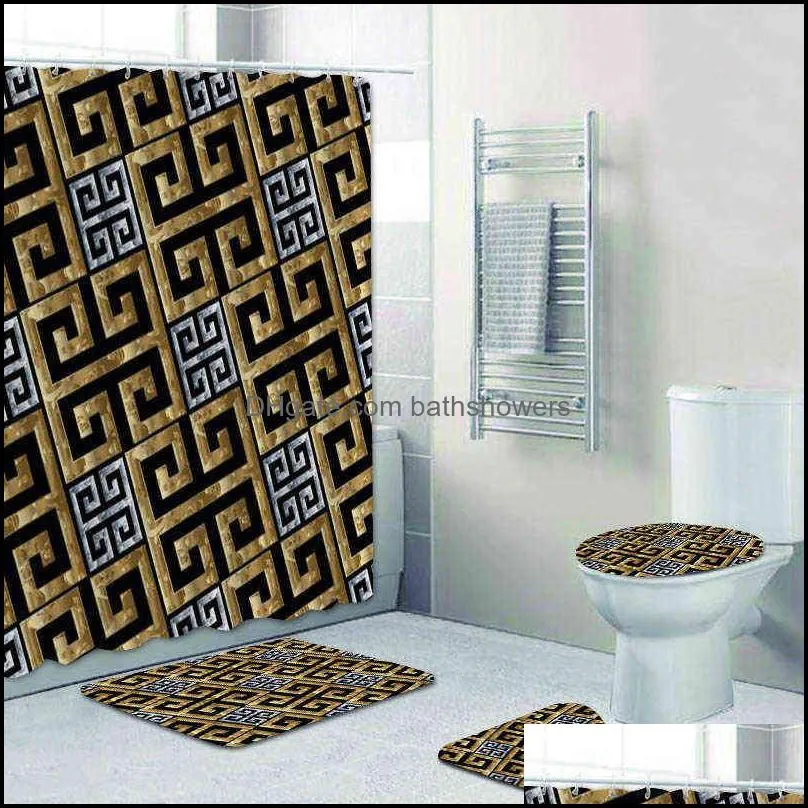 stylish grecian greek key meanders mandala pattern shower curtain and rug set abstract geometric bathroom mats rugs toilet decor