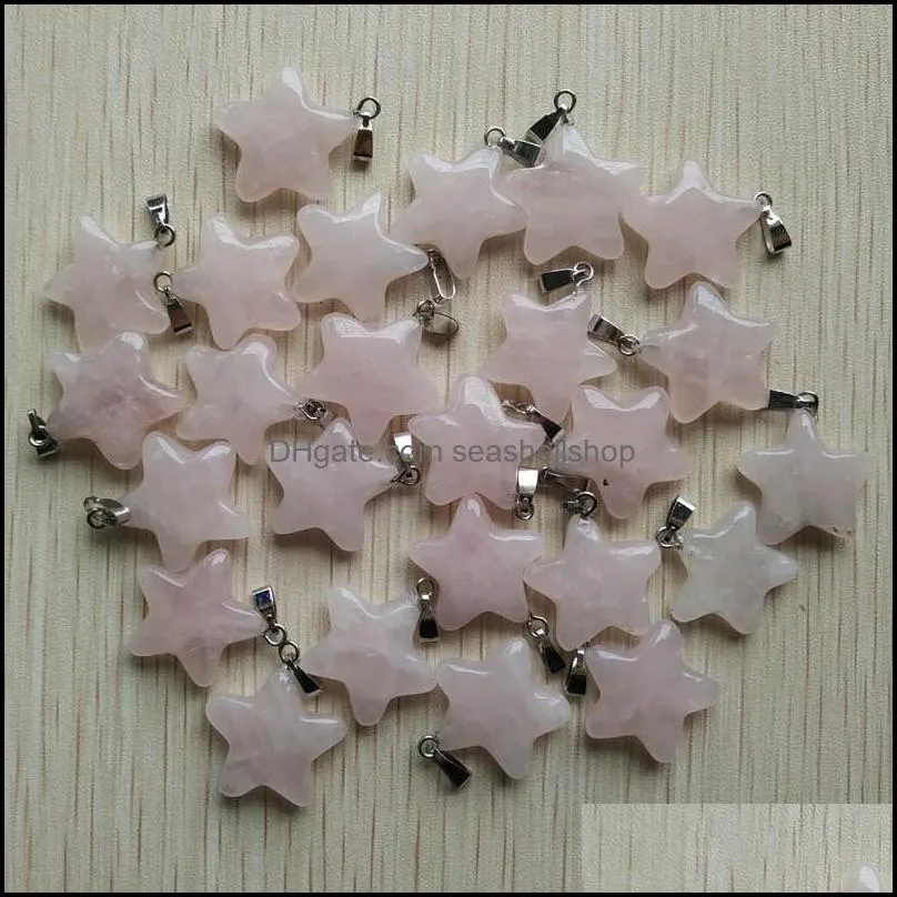 pink rose quartzs crystal necklace natural stone star pendants fashion beads for diy jewelry making gemstones