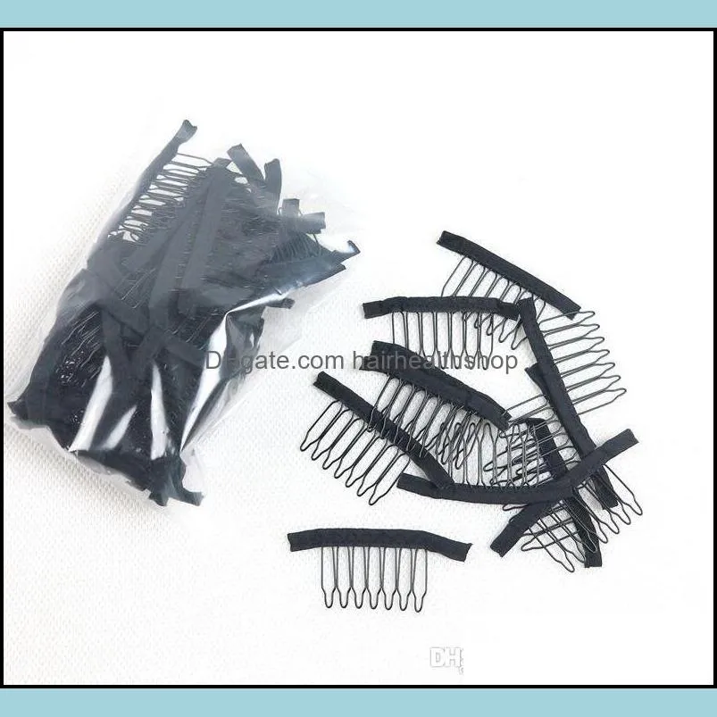 7 theeth stainless steel wig combs for wig caps wig clips for hair extensions strong black lace hair comb