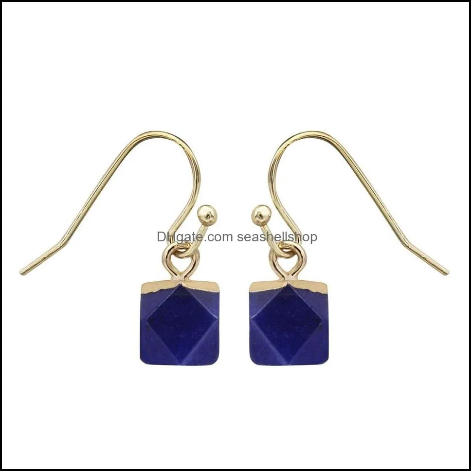 natural crystal stone square beads dangle earrings energy healing gemstone amethyst quartz earrings women jewelry