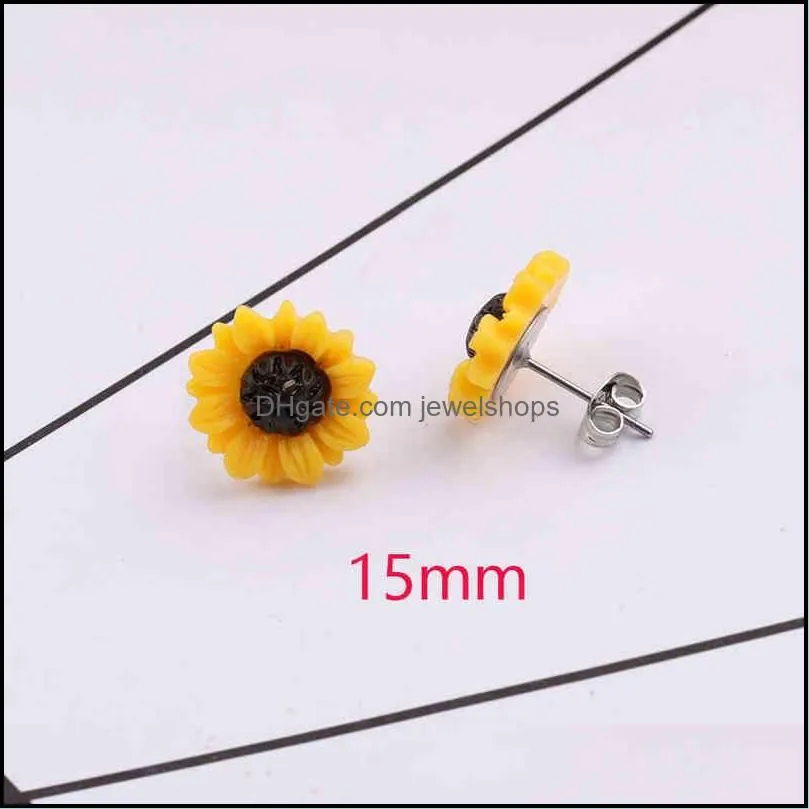 sunflower resin flower earrings small  yellow stainless steel earrings