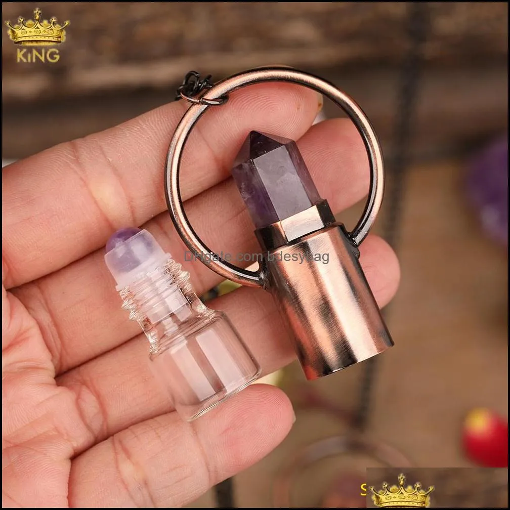 2ml natural pink roses white amethysts quartz crystal perfume essential oil diffuser roll on bottle pendant necklace women gift