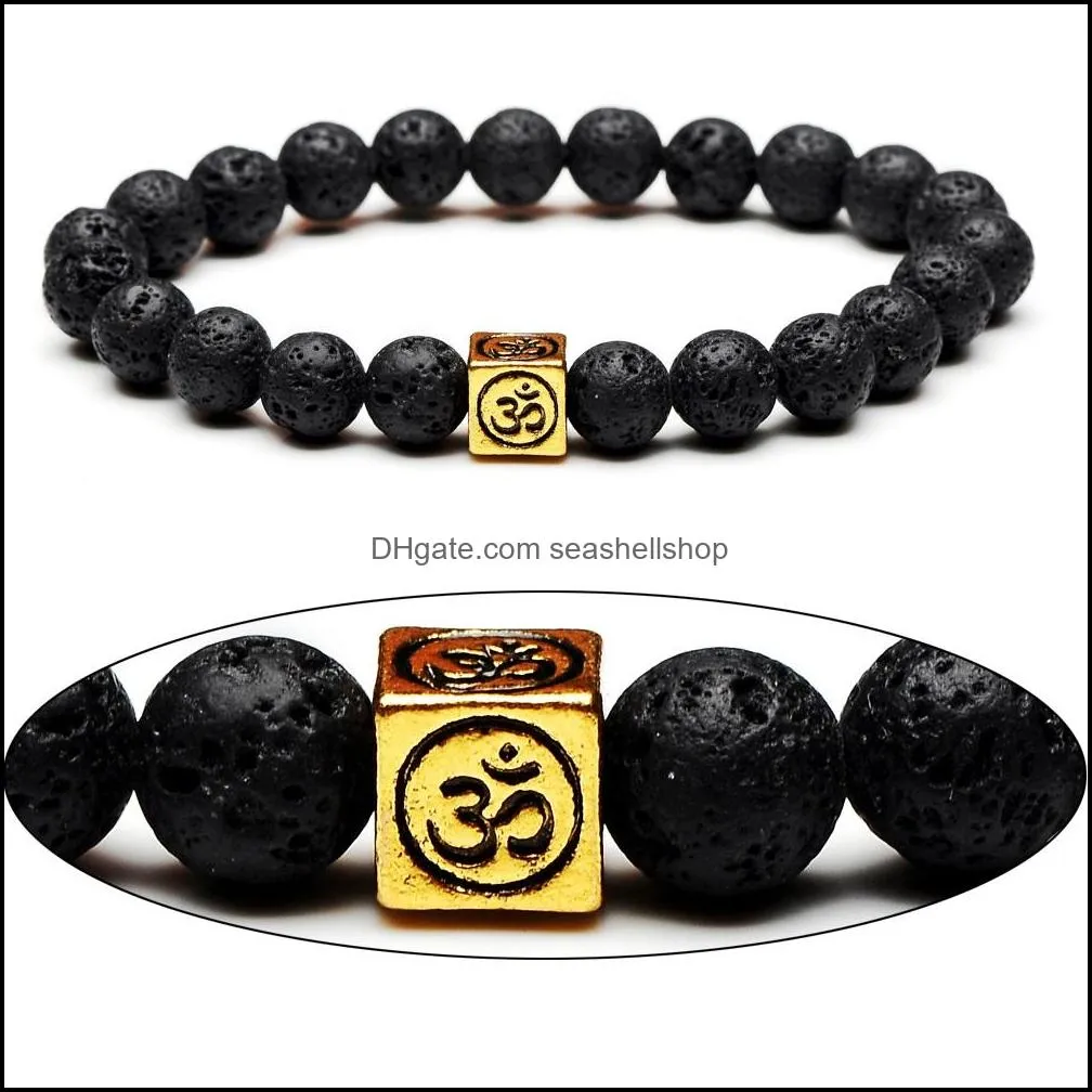 8mm natural stone lava rock bracelet cube zinc alloy silver gold color aromatherapy  oil diffuser bracelet