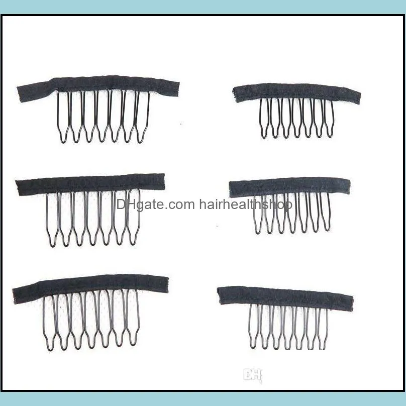 7 theeth stainless steel wig combs for wig caps wig clips for hair extensions strong black lace hair comb