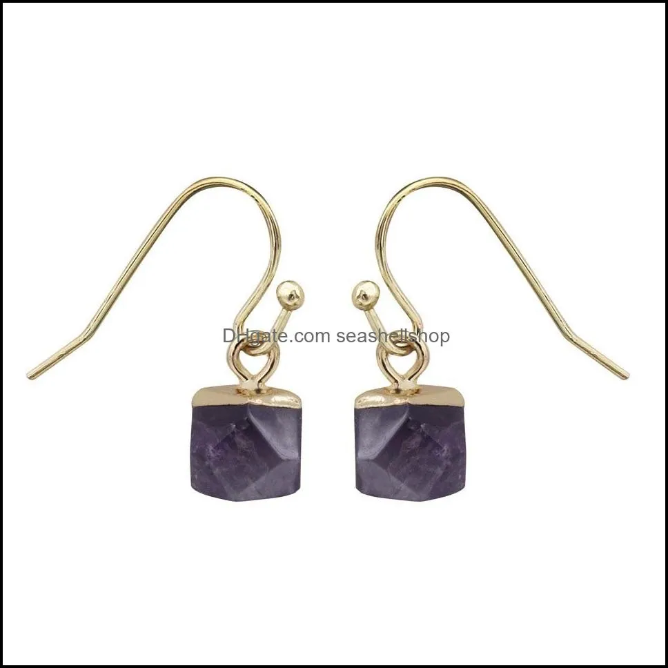 natural crystal stone square beads dangle earrings energy healing gemstone amethyst quartz earrings women jewelry