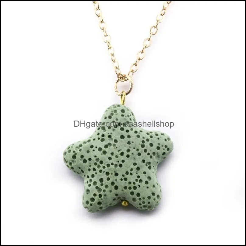 fashion gold plated love heart starfish lava stone necklace volcanic rock aromatherapy  oil diffuser necklace for women