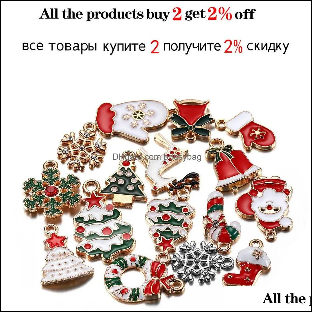 20pcs christmas charms pendants enamel bracelet party home metal craft decoration tree hanging diy jewelry making accessorie