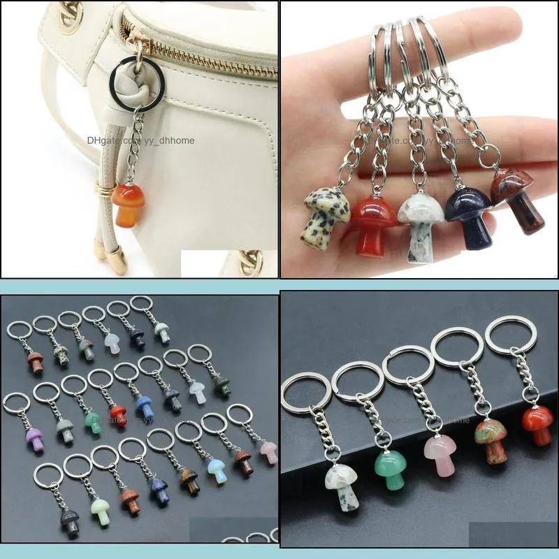 natural stone key chain ring mushroom pendant cute mini statue charms keychain pendant lovely keyring for car bag ornament