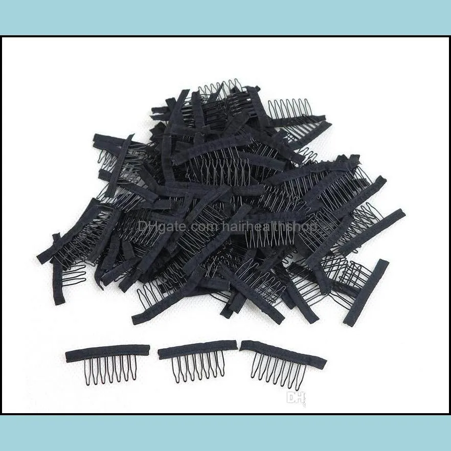 7 theeth stainless steel wig combs for wig caps wig clips for hair extensions strong black lace hair comb