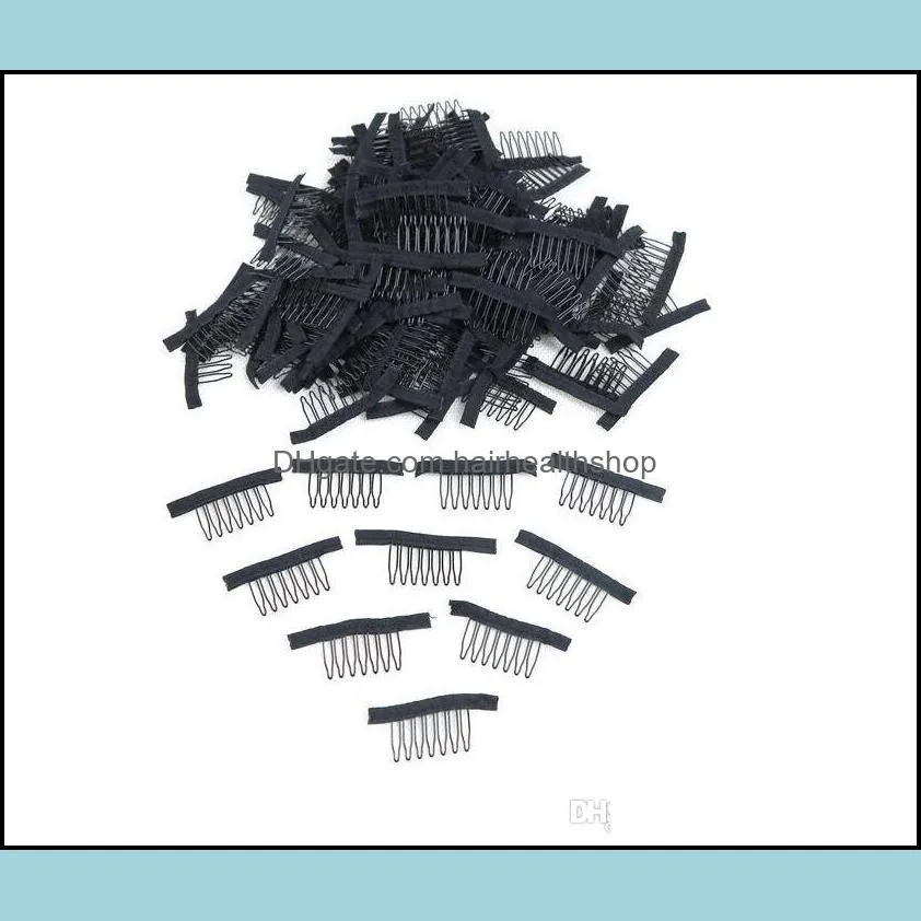 7 theeth stainless steel wig combs for wig caps wig clips for hair extensions strong black lace hair comb