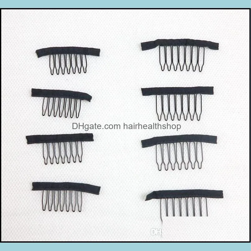 7 theeth stainless steel wig combs for wig caps wig clips for hair extensions strong black lace hair comb