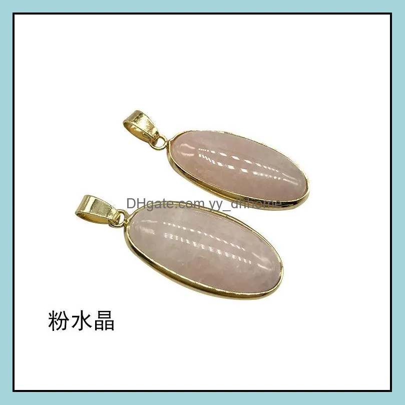 rose quartz opal tiger`s eye natural stone pendulum oval charms pendants for necklace earrings jewelry making