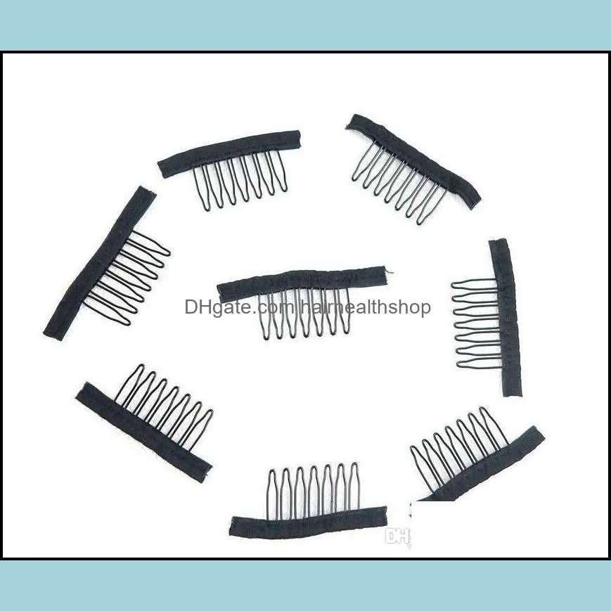 7 theeth stainless steel wig combs for wig caps wig clips for hair extensions strong black lace hair comb