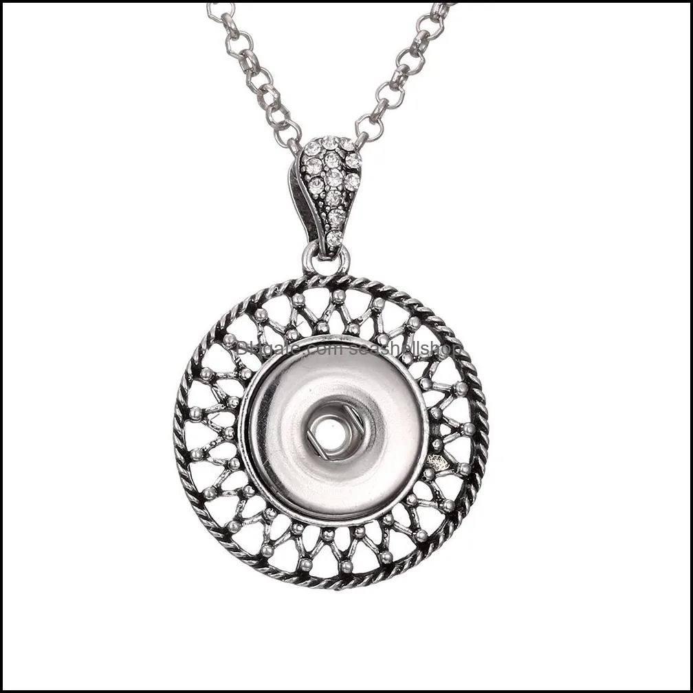 fashion retro crystal snap button necklace 18mm snaps buttons charms with stainless steel chain necklaces for women jewelry