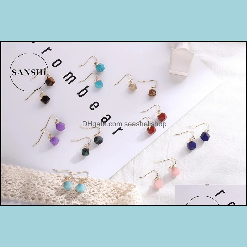 natural crystal stone square beads dangle earrings energy healing gemstone amethyst quartz earrings women jewelry