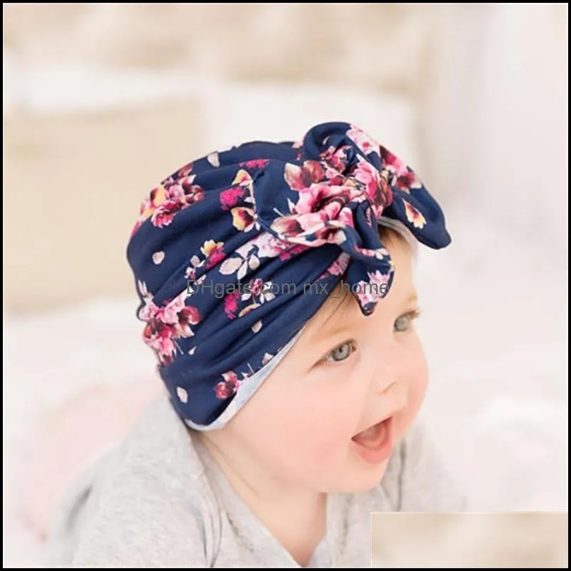 new infant baby girls hat bowknot florals headwear child toddler kids beanies turban flowers hats children cotton hat 6 colors 15376