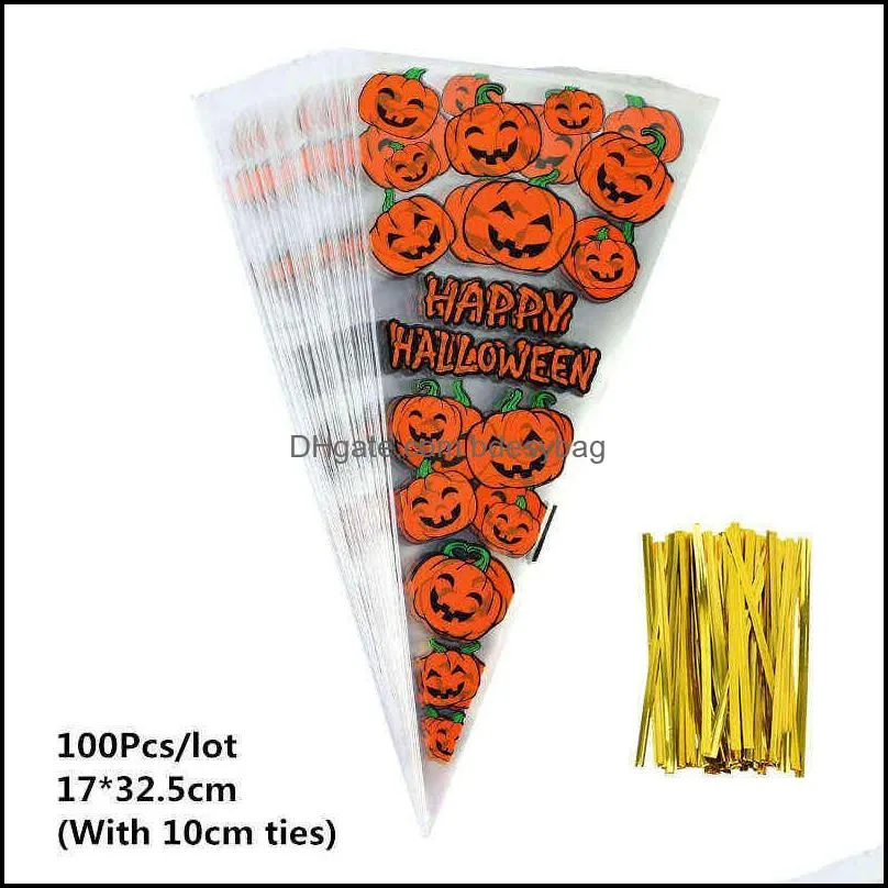 25pc pumpkin skull bat candy bag transparent cellophane plastic package bag for happy halloween party gifts  supplie y220805