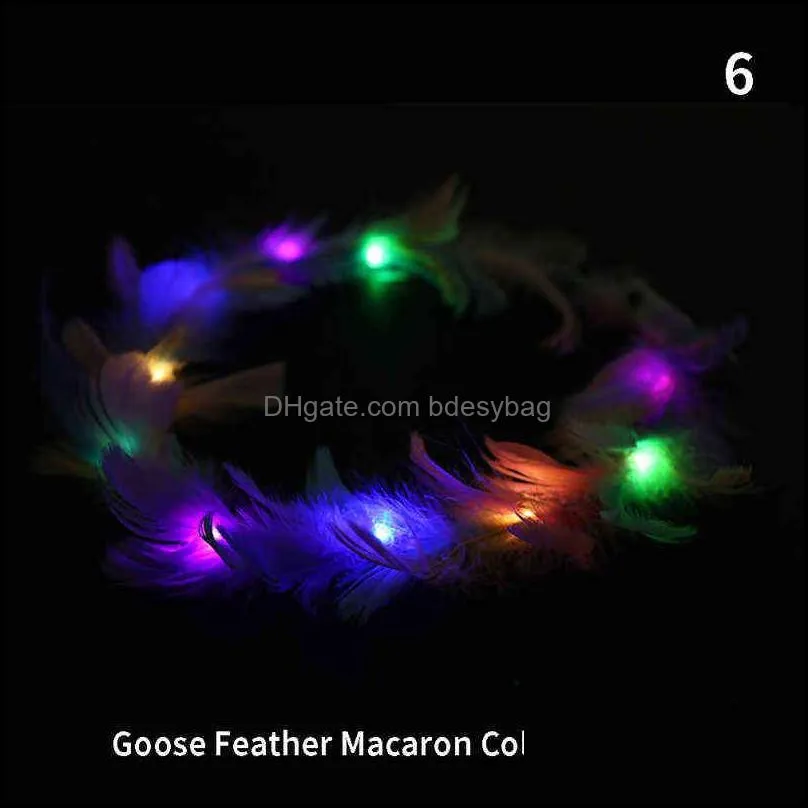 1pc led flower crown headband luminous feather wreath multicolor light up flower hair garland for women girl wedding party decor