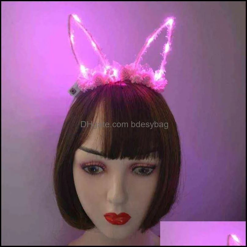 led rabbit bunny ears flower headband party lights gift masquerade props cosplay birthday wedding luminous festival costume y220725