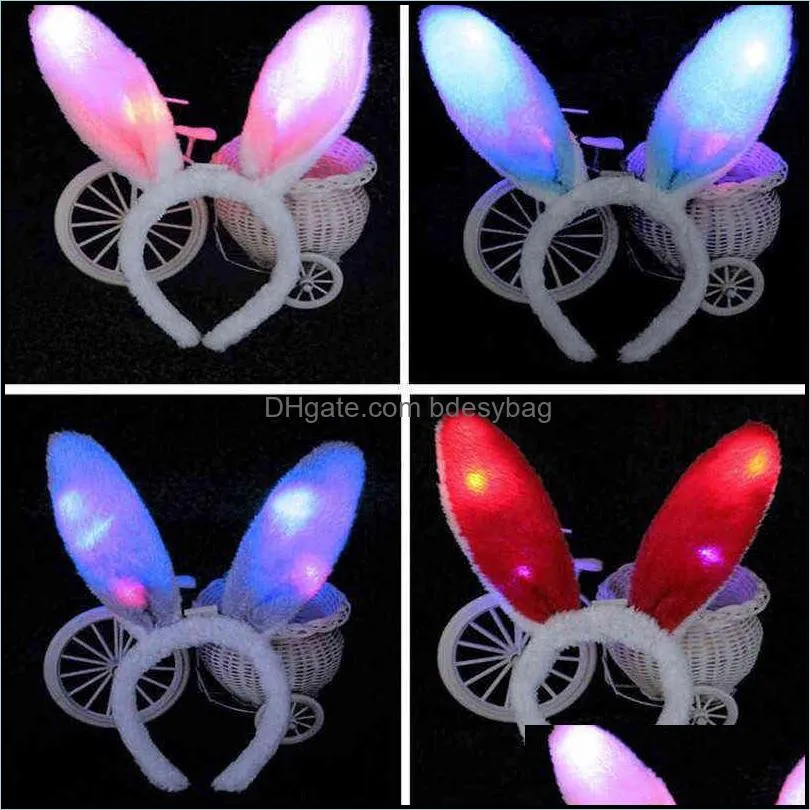 sequin plush rabbit bunny ears headband led glowing hair band neon party gift cosplay wedding birthday luminous festival y220725