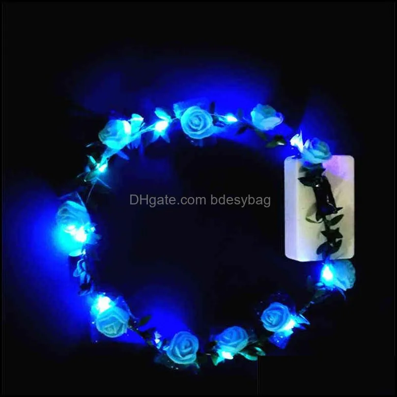 glowing headgear wedding party crown flower headband led light christmas neon wreath decoration luminous hair garland hairband y220725