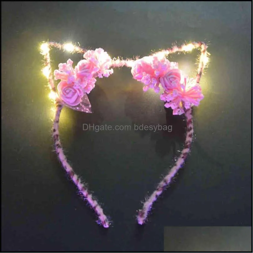 women girls flower crown bunny fox cat ear hair hoop glow string light headband party gift cosplay birthday costume halloween y220725