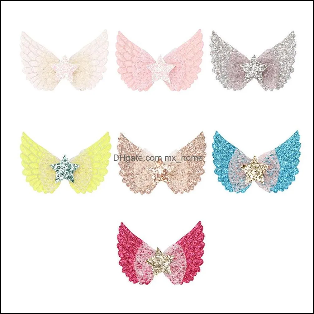 15586 baby girls barrette kids shinning bowknot barrettes children angle wing sequins stars hairpins hair clip hair accessory